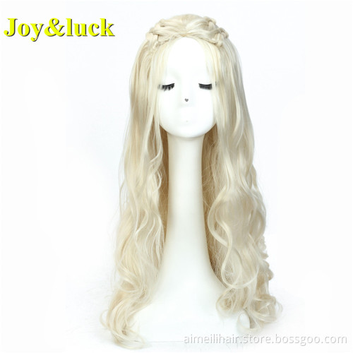 24inch Long Natural Wavy Wig Wholesale Price Blonde Gold Braided Hair Style Costume Cosplay Wig for Women Synthetic Hair Wigs